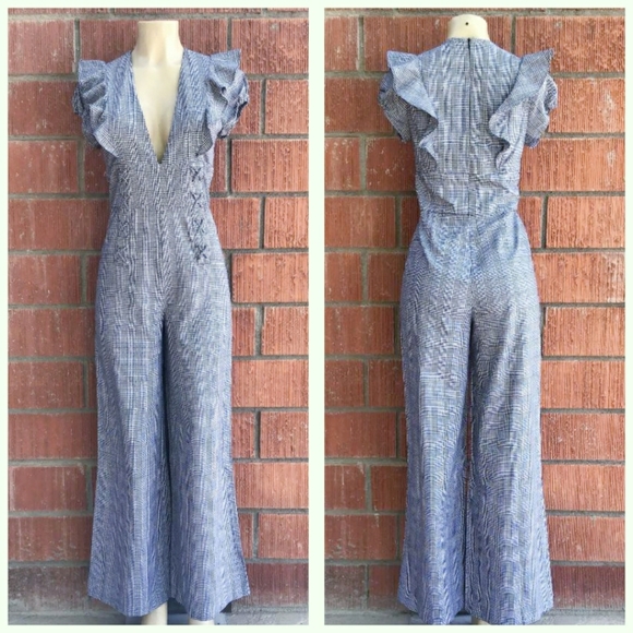 LAST ONE❗CURRENT AIR Plaid Ruffles Detail Jumpsuit - Picture 7 of 11